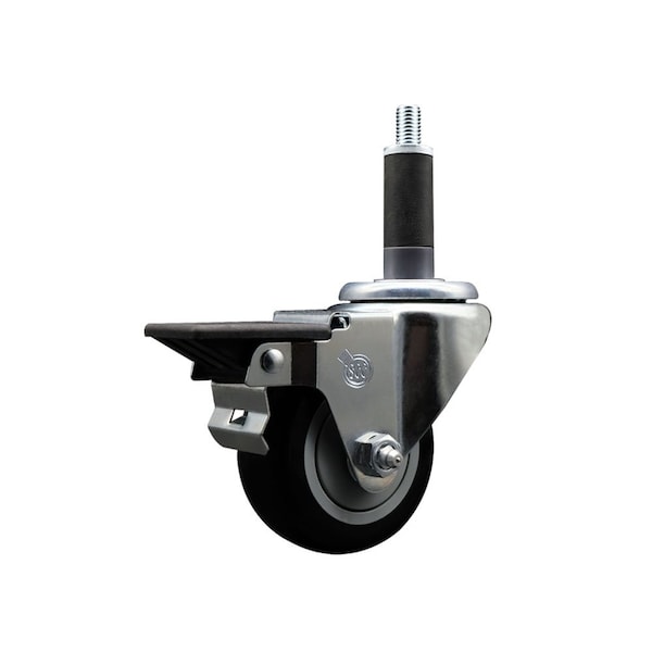 3'' Black Poly Swivel 1'' Expanding Stem Caster with Brake